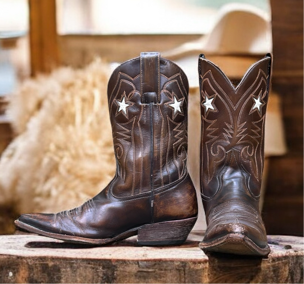 Women’s Size 7.5 M - 1960’s Cowboy Western Boots Star Inlays