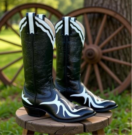 Women’s Size 7 B - Larry Mahan Vintage Cowboy Western Boots Unique Inlays NOS