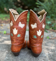1940’s Cowboy Western Boots Butterfly and Floral Inlays Women’s 7 B