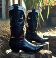 Women’s Size 7.5 B - Larry Mahan Vintage Cowboy Western Boots Horseback Inlays