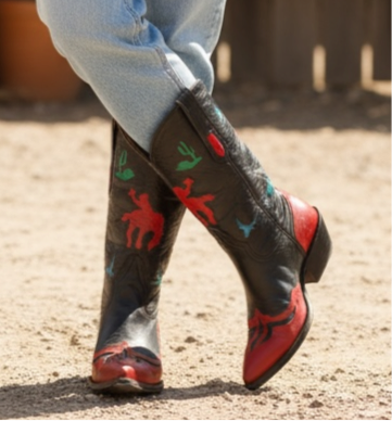 1980s–90s • Thieves Market for Larry Mahan • Pictorial Rodeo & Desert Inlay Boots • Women’s 8.5 B