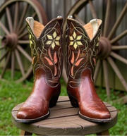 1950s • JUSTIN • Floral Inlay Western • Women’s 5.5 M