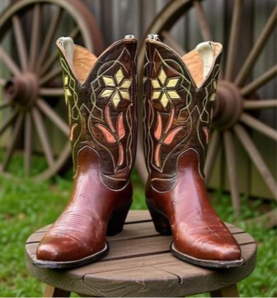 1950s • JUSTIN • Floral Inlay Western • Women’s 5.5 M