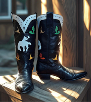 Women’s Size 7.5 B - Larry Mahan Vintage Cowboy Western Boots Horseback Inlays