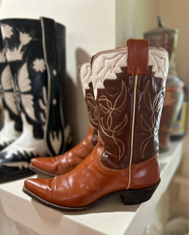 1950s • FRYE • Tri-Color Western (Saddle/Chocolate/Bone) • Women’s 7.5