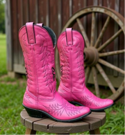 Women’s Size 7.5 M - Vintage Cowboy Western Boots Pink Butterfly Embroidered