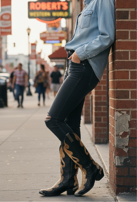 1970s • Tony Lama • Gold Python Flame Inlay — Women’s 6.5 M