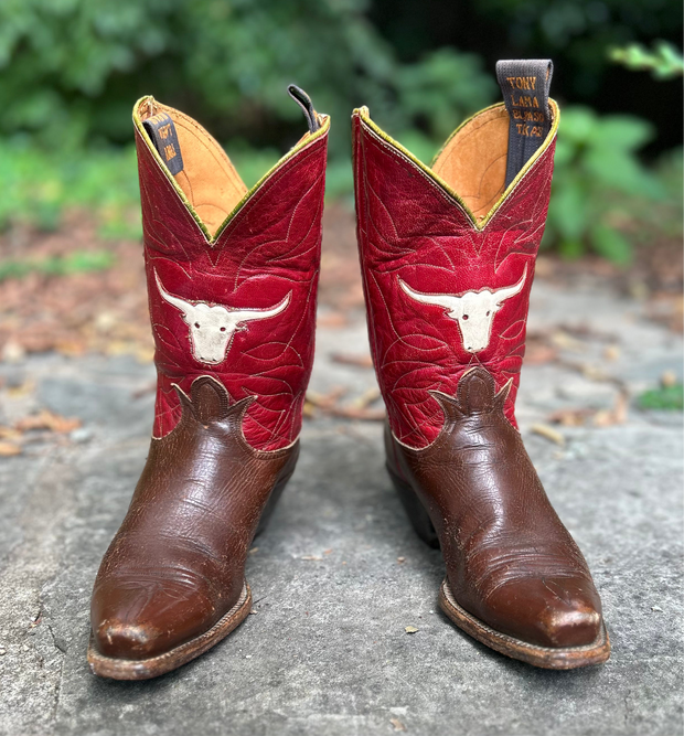 Women’s Size 7 M - 1950’s Tony Lama Iconic Cowboy Western Boots Longhorn Inlays