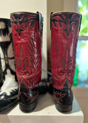 1950s • Custom Stovepipe Show Boots (Red/Black, “R.L.M.” Monogram) • Women’s 9.5