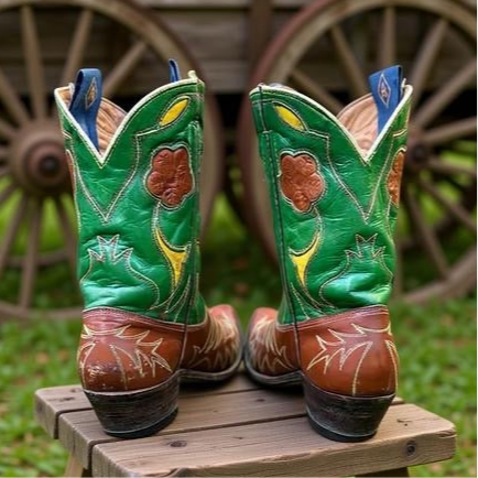 1960s • Acme • “Garden Party” Floral-Inlay Shorty Boots • Women’s 6.5