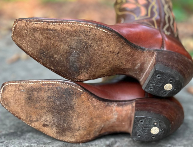 1950s • JUSTIN • Floral Inlay Western • Women’s 5.5 M