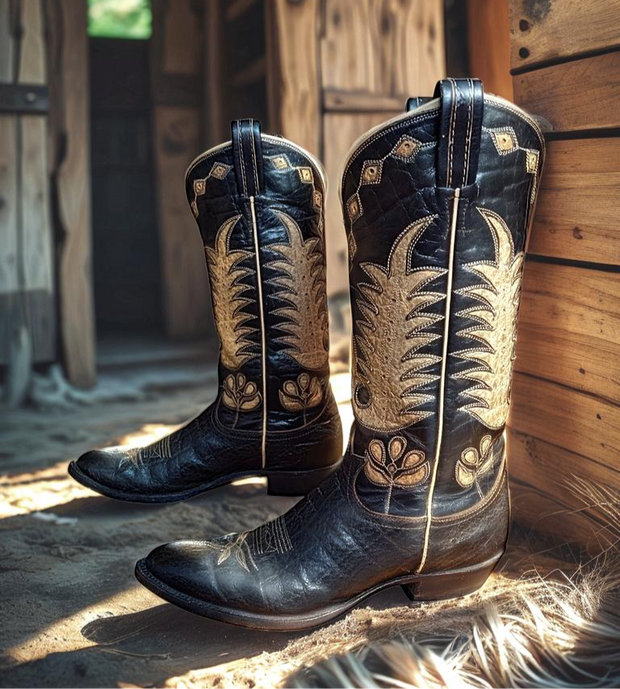 Women’s Size 9 M - Tony Lama Vintage Cowboy Western Boots Black Label Inlays