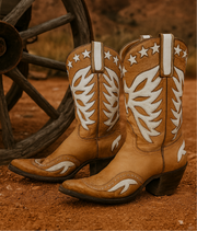 Women’s Size 8 M - Vintage Custom Made Cowboy Western Boots Thunderbird Star Inlays