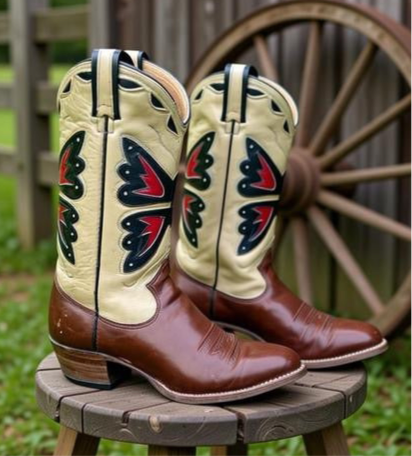 1970s • TEXAS BOOTS • Butterfly Inlay • Men’s 9 D