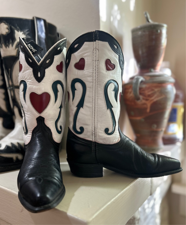 1990s Acme “Queen of Hearts” Inlay Boots • Women’s 8 M