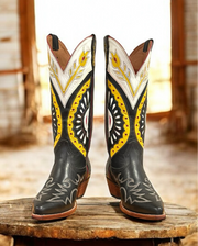 Women’s Size 7.5 M - Don Quijote Vintage NOS Cowboy Western Boots Unique Inlay Design