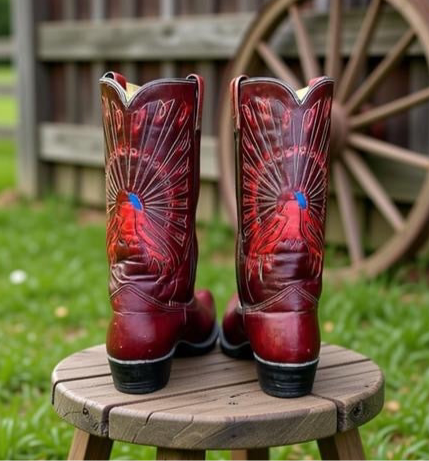 Men’s Size 8.5 EE - Vintage Texas Cowboy Western Boots Peacock Design