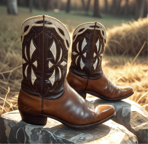 Women’s Size 9 M - 1950’s Tex Tan Of Yoakum Cowboy Western Boots Inlays