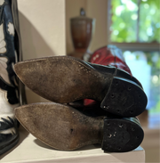 1950s • Custom Stovepipe Show Boots (Red/Black, “R.L.M.” Monogram) • Women’s 9.5