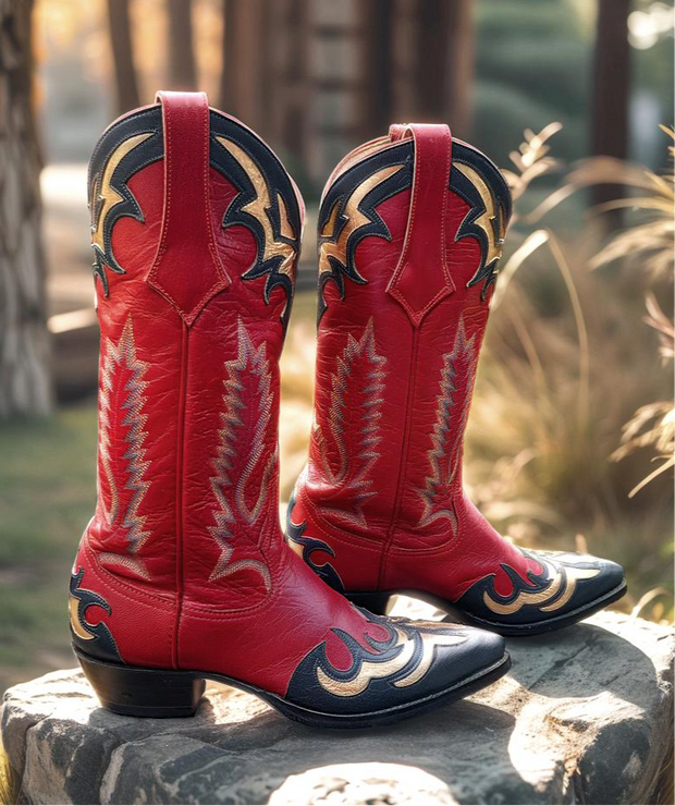 Women’s Size 8.5 B - Larry Mahan NOS Vintage Cowboy Western Boots Blue and Gold