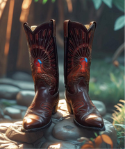 Men’s Size 8.5 EE - Vintage Texas Cowboy Western Boots Peacock Design