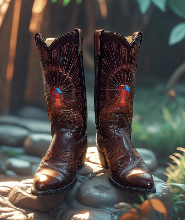 Men’s Size 8.5 EE - Vintage Texas Cowboy Western Boots Peacock Design