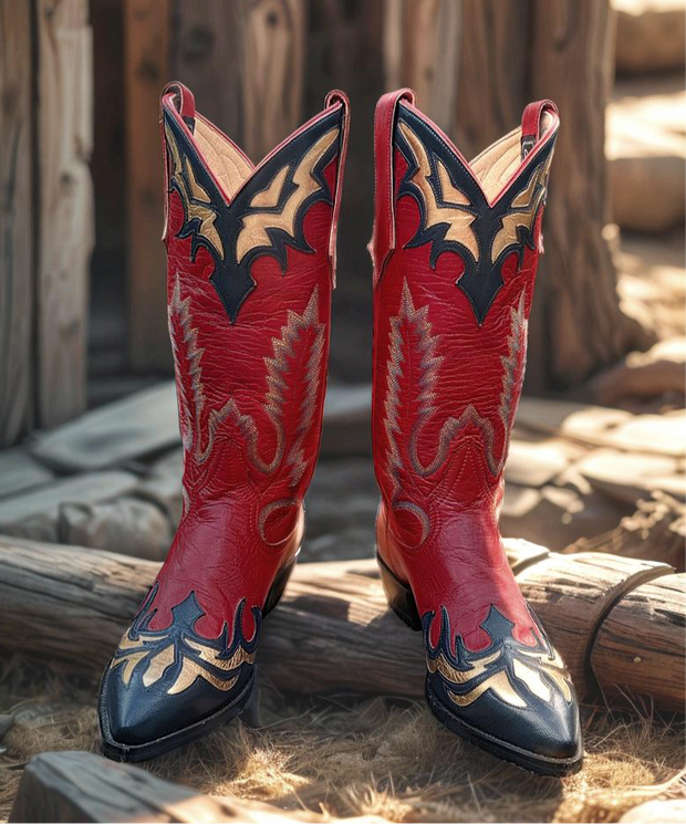 Women’s Size 8.5 B - Larry Mahan NOS Vintage Cowboy Western Boots Blue and Gold