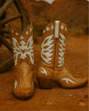 Women’s Size 8 M - Vintage Custom Made Cowboy Western Boots Thunderbird Star Inlays