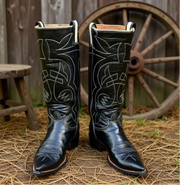 1950s • Tony Lama • Stovepipe Black Flame Stitch — Men’s 8.5