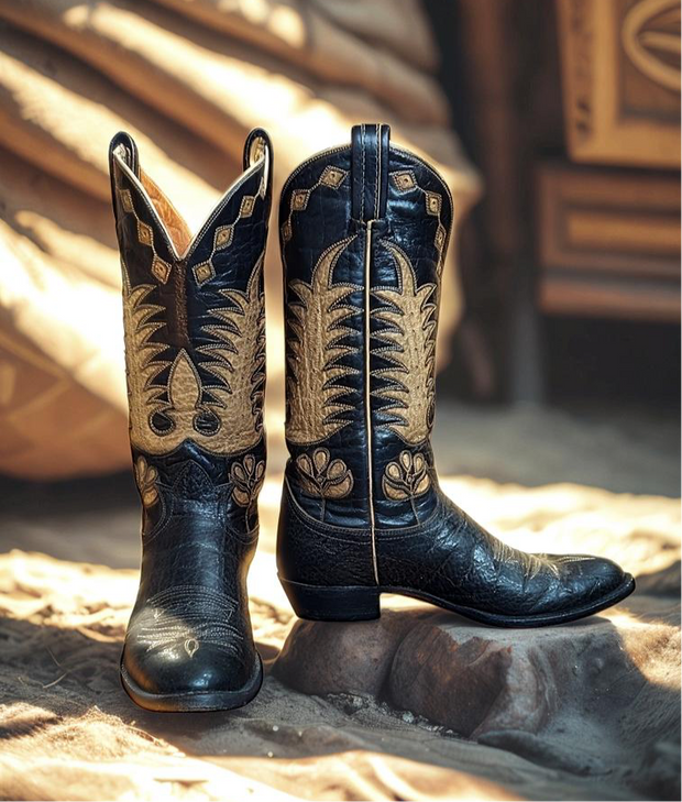 Women’s Size 9 M - Tony Lama Vintage Cowboy Western Boots Black Label Inlays