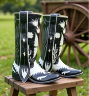 1960s • Custom Made • Black & White Butterfly Inlay Western • Men’s 10 D