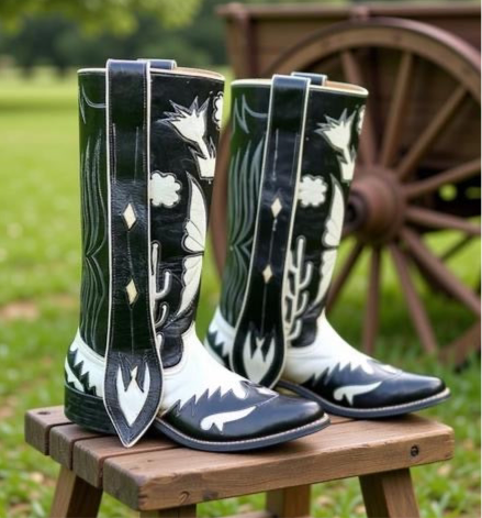 1960s • Custom Made • Black & White Butterfly Inlay Western • Men’s 10 D