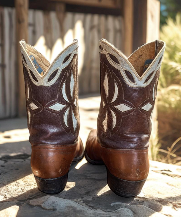 Women’s Size 9 M - 1950’s Tex Tan Of Yoakum Cowboy Western Boots Inlays