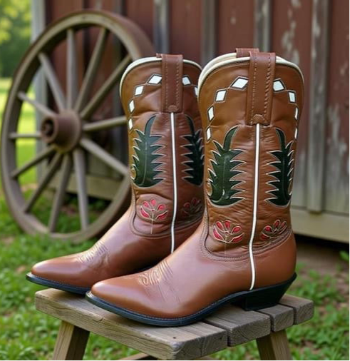 1970s • TONY LAMA • Desert Bloom Inlay Western • Women’s 7 B