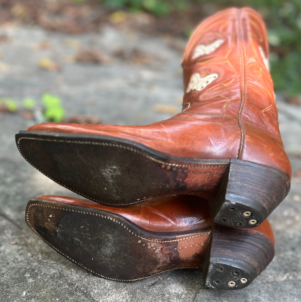 1940’s Cowboy Western Boots Butterfly and Floral Inlays Women’s 7 B