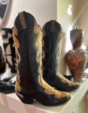1970s • Tony Lama • Gold Python Flame Inlay — Women’s 6.5 M