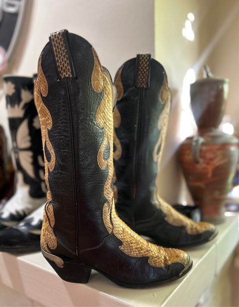 1970s • Tony Lama • Gold Python Flame Inlay — Women’s 6.5 M