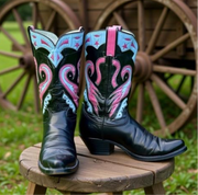 1960s • Tony Lama • “Pink Phoenix” Inlay Boots • Men’s 9.5 B