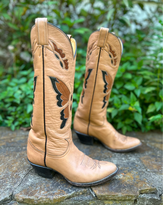 Women’s Size 6.5 M - 1970’s Tony Lama Cowboy Western Boots Butterflies