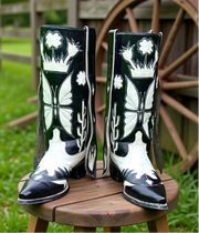 1960s • Custom Made • Black & White Butterfly Inlay Western • Men’s 10 D