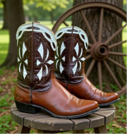 Women’s Size 9 M - 1950’s Tex Tan Of Yoakum Cowboy Western Boots Inlays