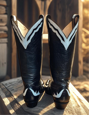 Women’s Size 7 B - Larry Mahan Vintage Cowboy Western Boots Unique Inlays NOS