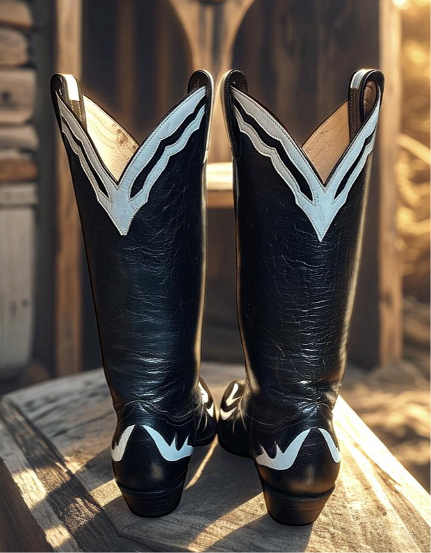 Women’s Size 7 B - Larry Mahan Vintage Cowboy Western Boots Unique Inlays NOS