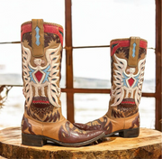 Women’s Size 9 M - 1950’s Stovepipe Cowboy Western Boots Eagle and Butterfly Inlays Museum Worthy