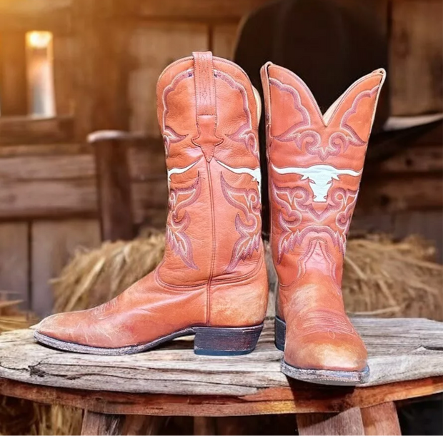 Men’s Size 9.5 D - Heritage Cowboy Western Boots Double Sided Bull Head Inlays