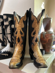 1970s • Tony Lama • Gold Python Flame Inlay — Women’s 6.5 M