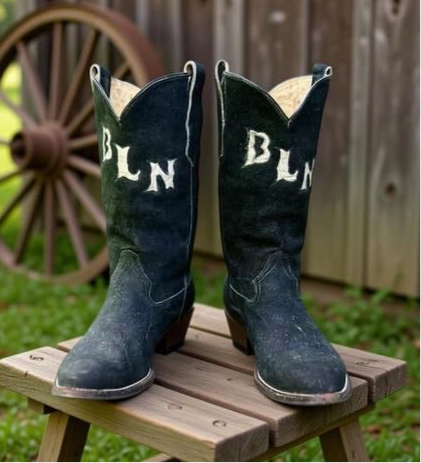 Men’s Size 10 D - Custom Made Cowboy Western Boots BLN Black Suede Vintage 70’s