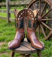 1970s • TONY LAMA • Desert Bloom Inlay Western • Women’s 7 B