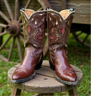 1960s • Acme • Teardrop Sunburst Inlay Cowboy Boots • Men’s 8 D