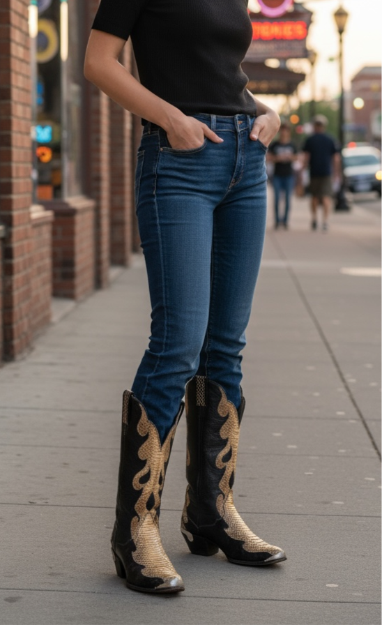 1970s • Tony Lama • Gold Python Flame Inlay — Women’s 6.5 M